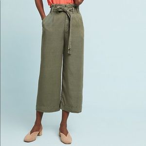 Anthropologie Olive Green Paper Bag Cropped Pants